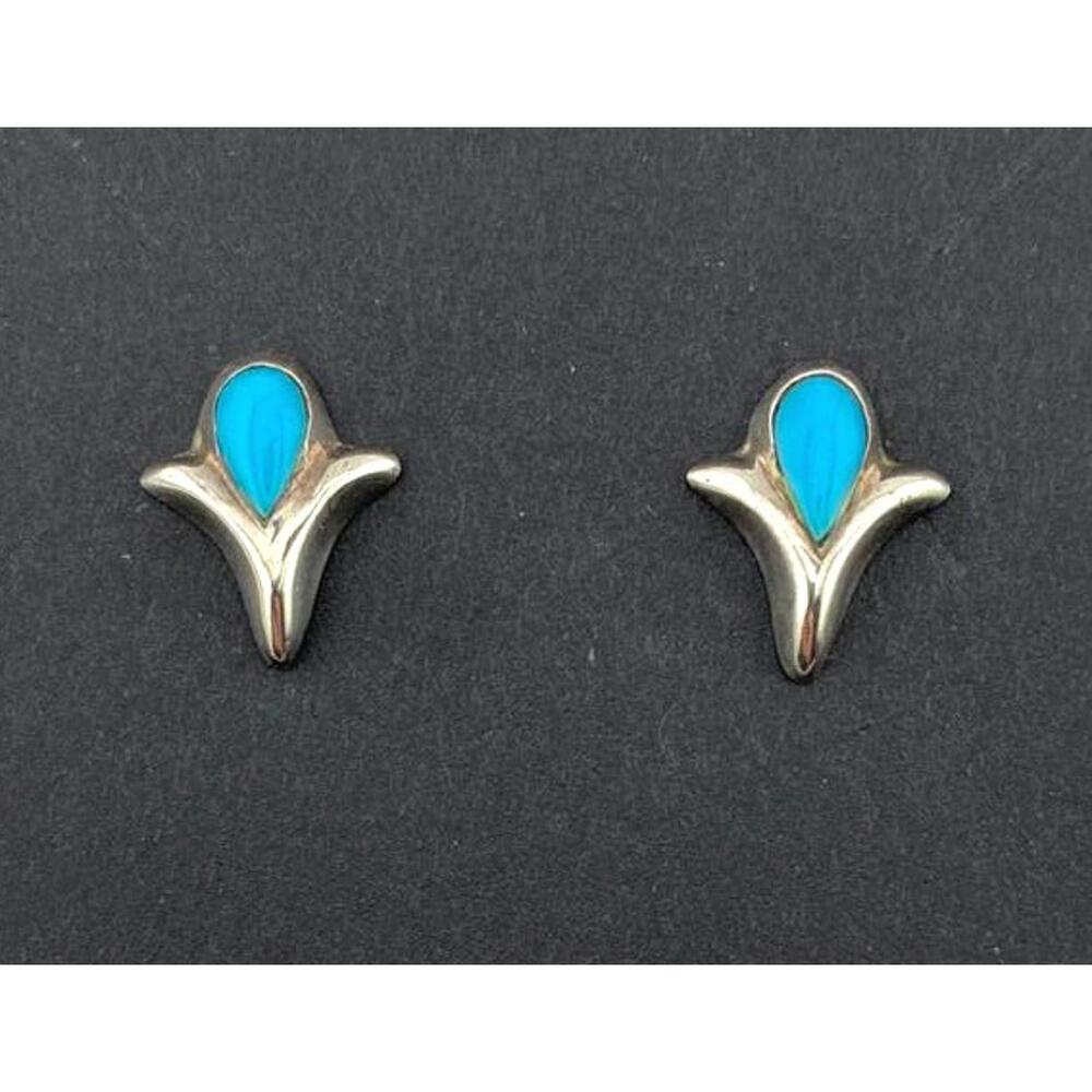 Vintage Sterling silver 925 Turquoise flower buds stud earrings Made in Mexico